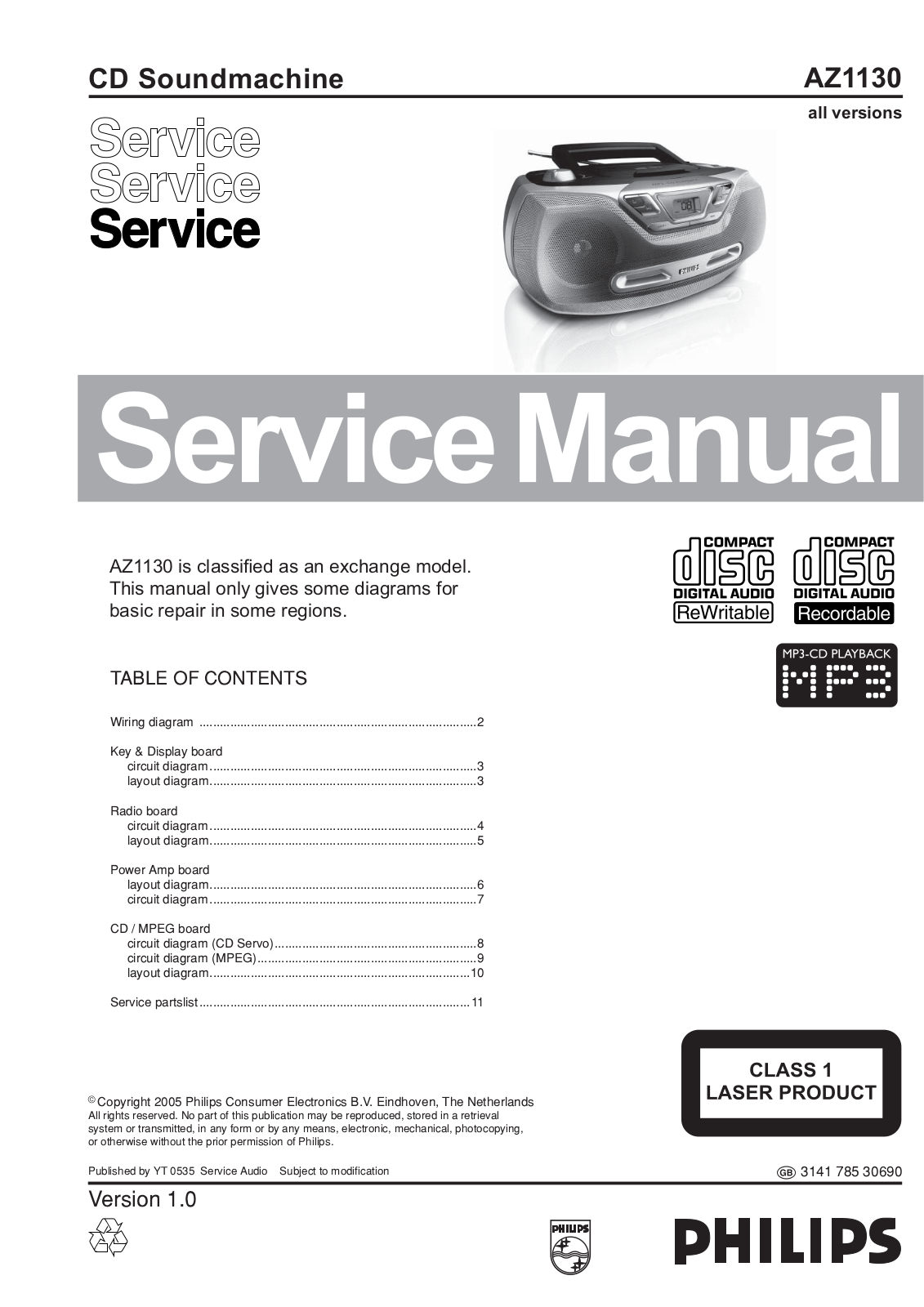 Philips AZ-1130 Service manual