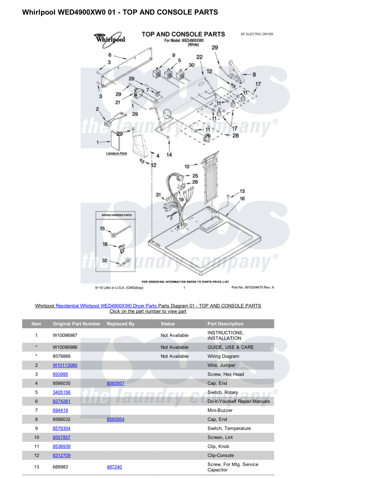 Whirlpool WED4900XW0 Parts Diagram