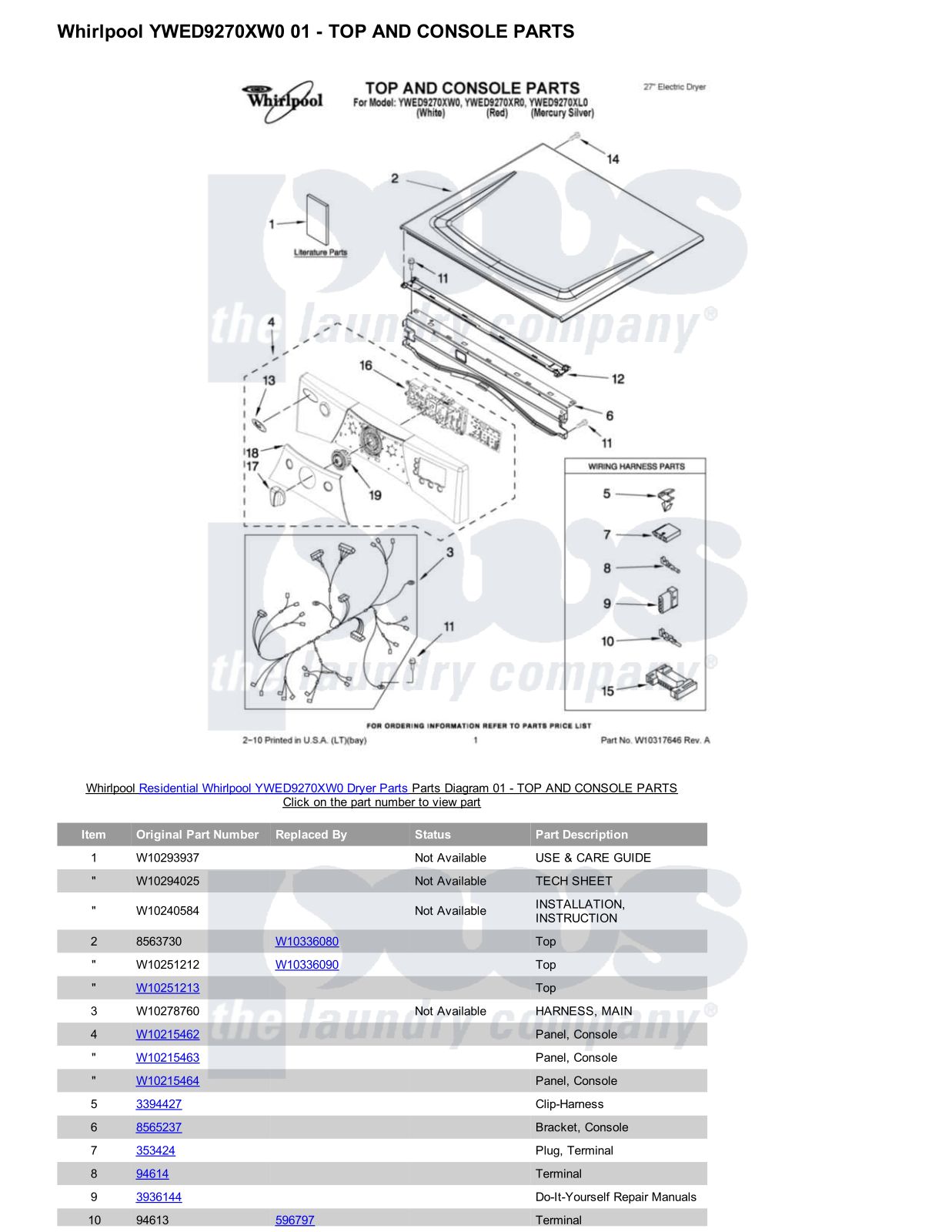 Whirlpool YWED9270XW0 Parts Diagram