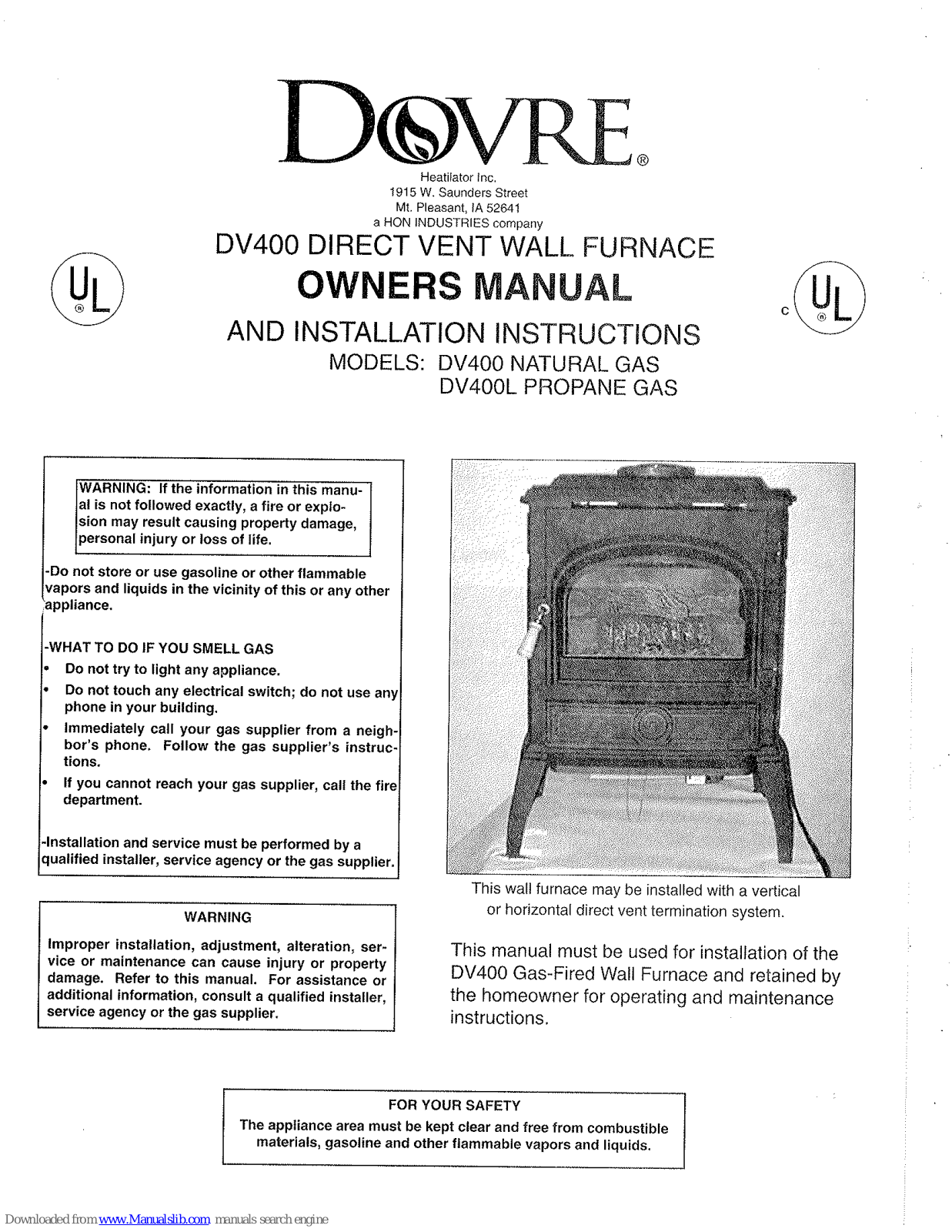 Dovre DV400 Owner's Manual