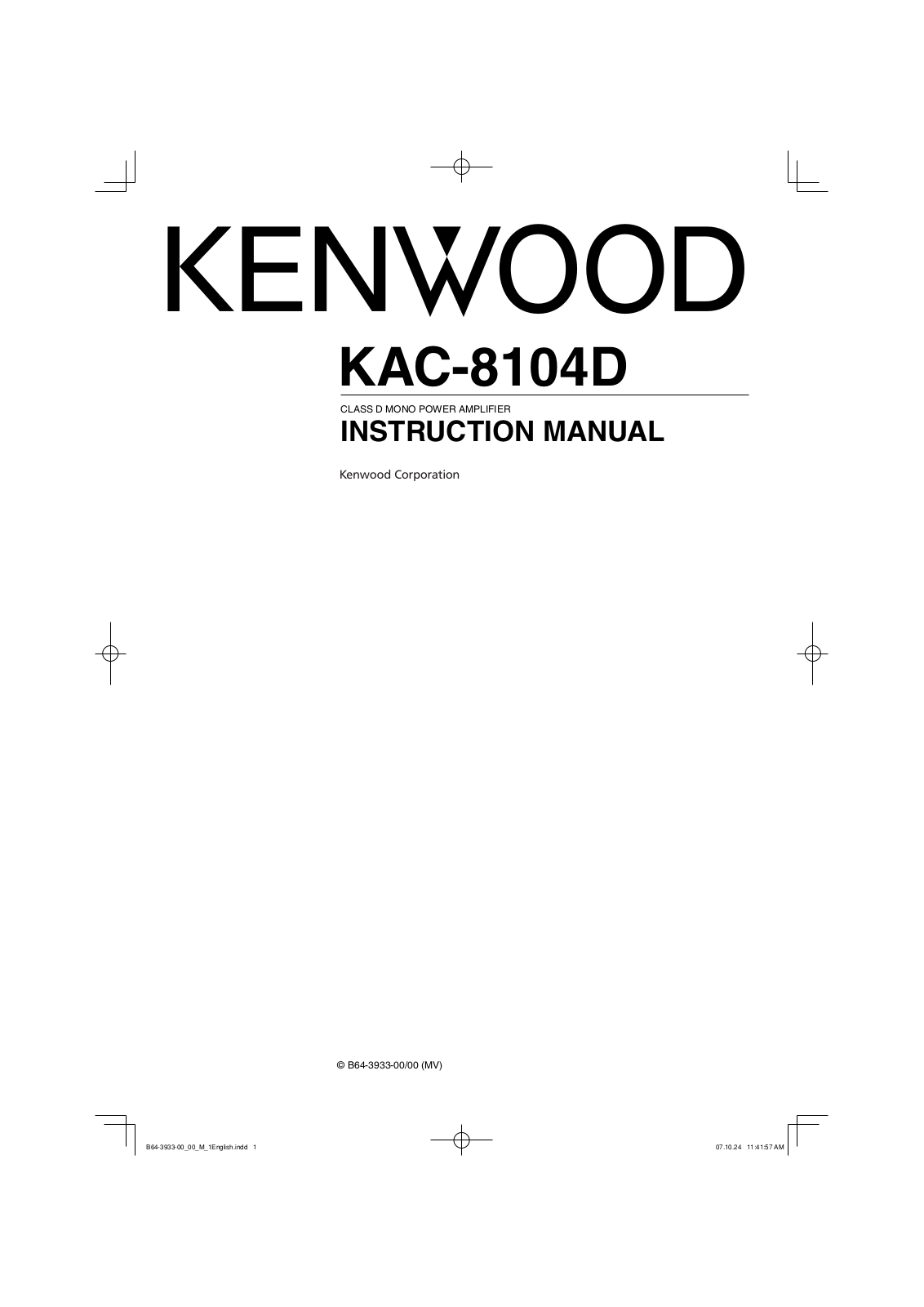 Kenwood KAC-8104D User Manual