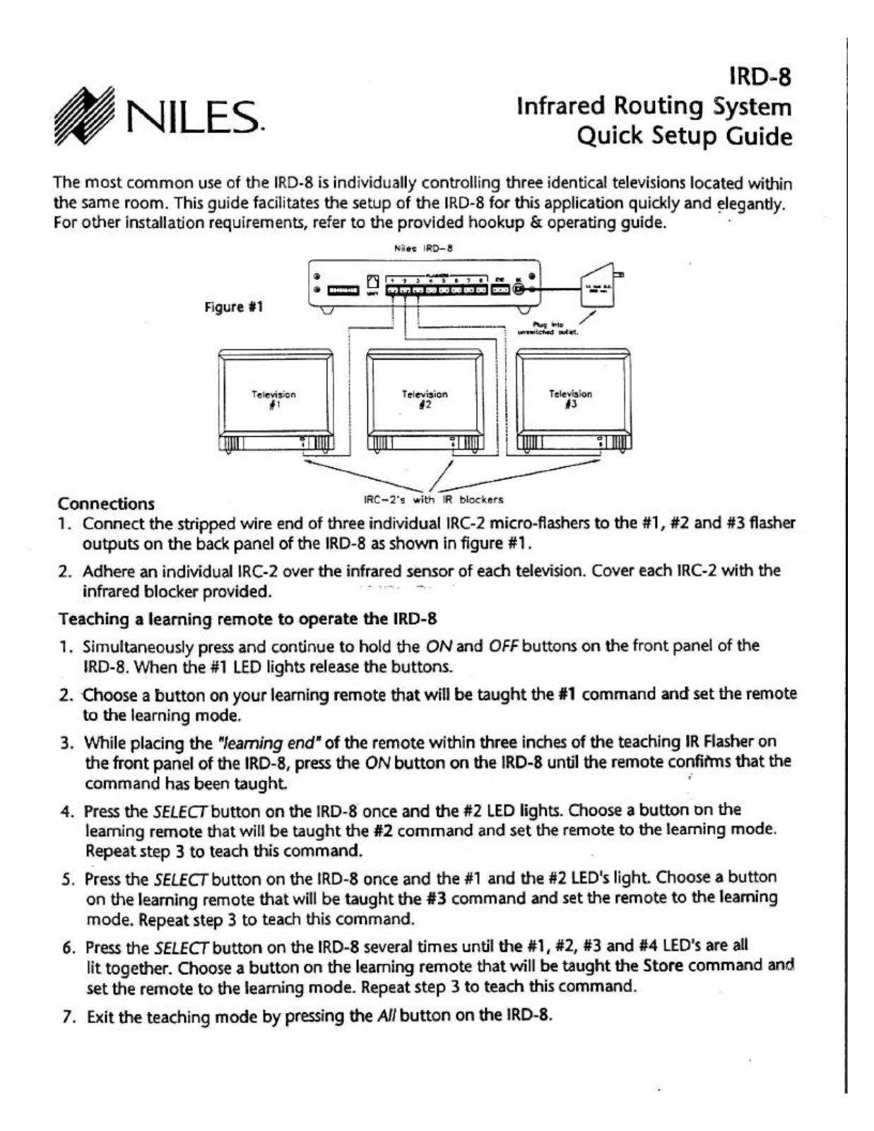 Niles IRD-8 quick setup Manual