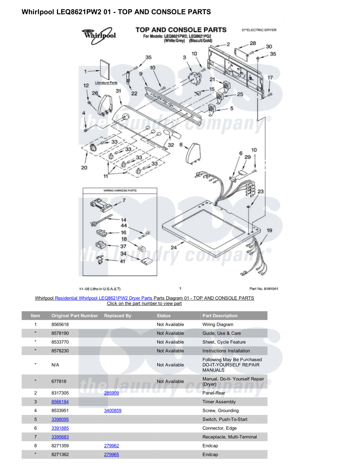 Whirlpool LEQ8621PW2 Parts Diagram