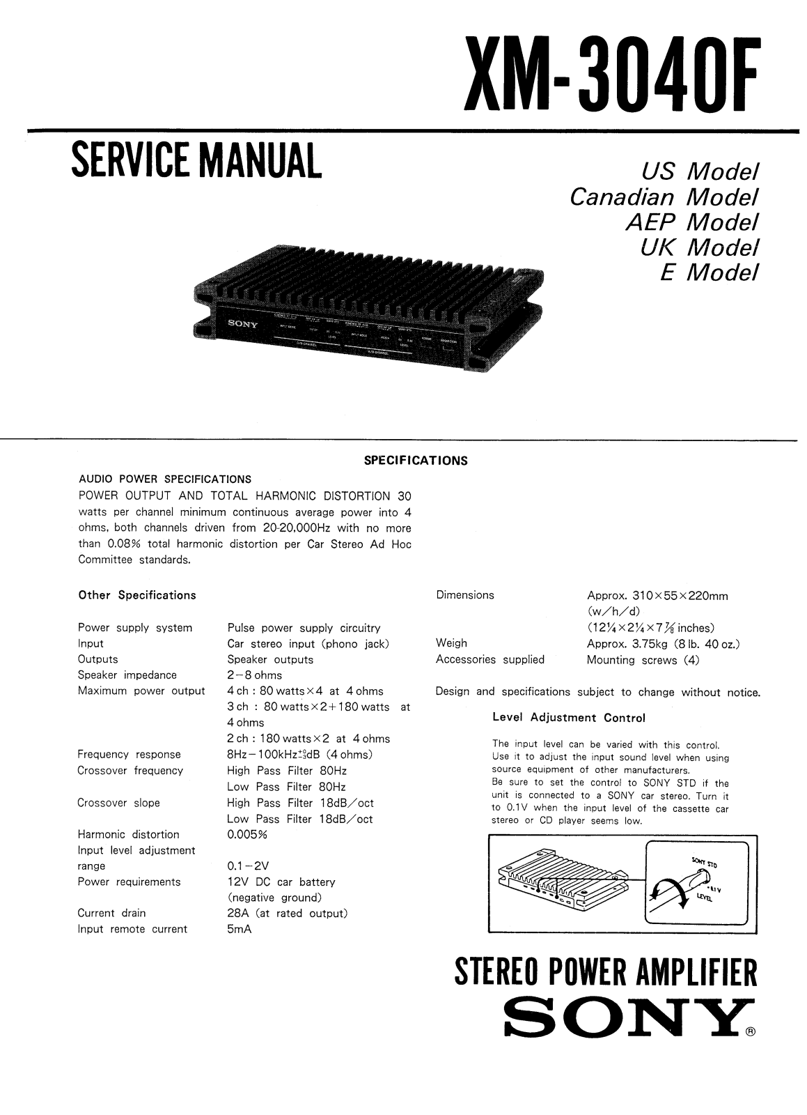 Sony XM-3040-F Service manual
