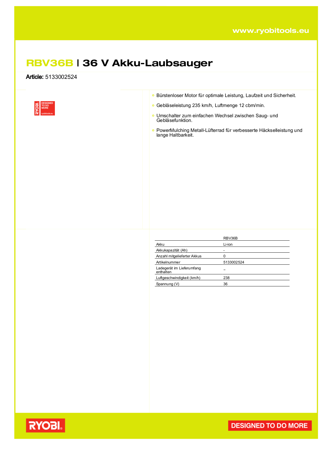 Ryobi RBV36B User Manual