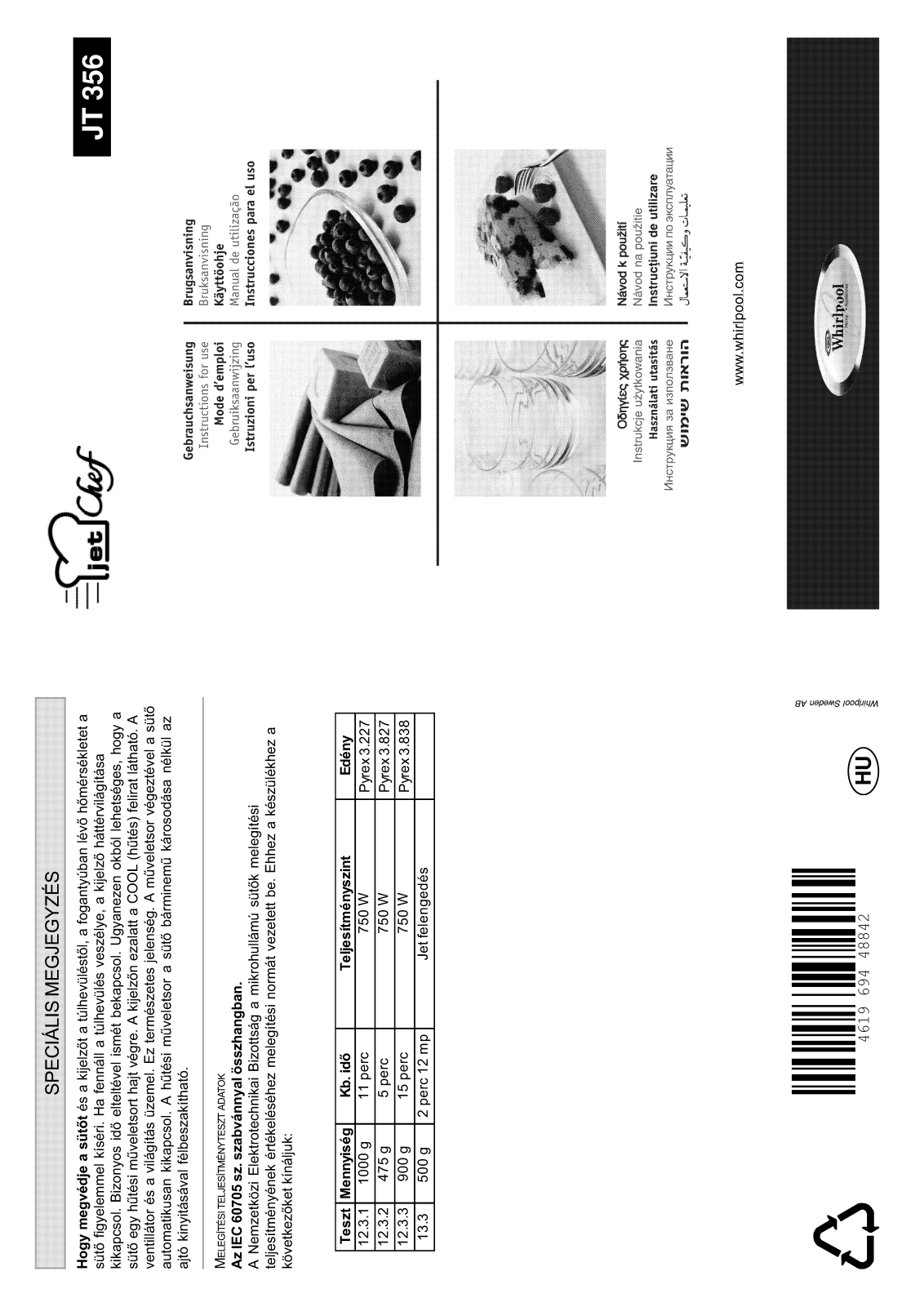 Whirlpool JT 356 alu, JT 355/Alu, JT 356 black User Manual