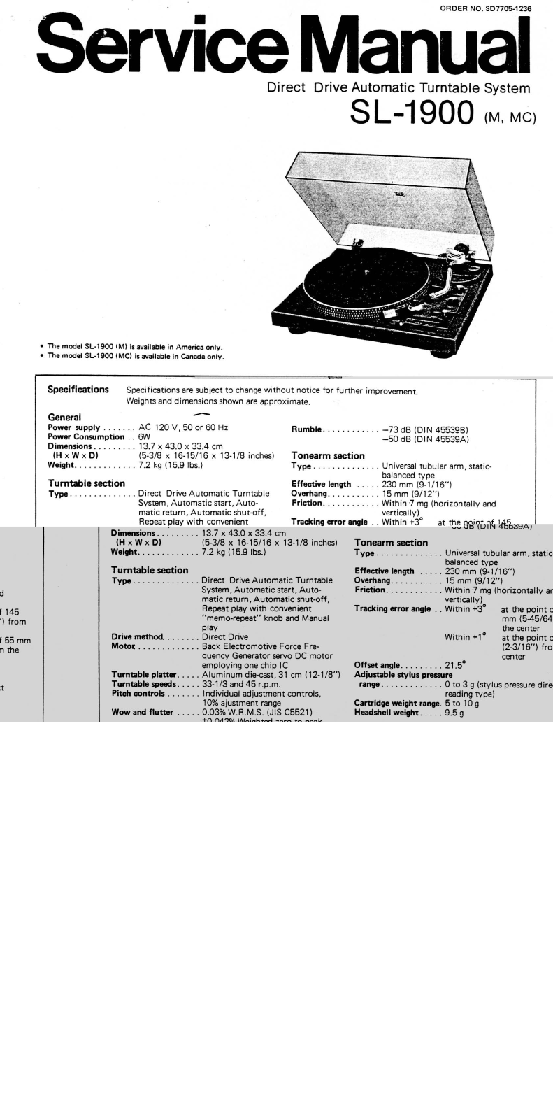 Technics SL-1900 User Manual