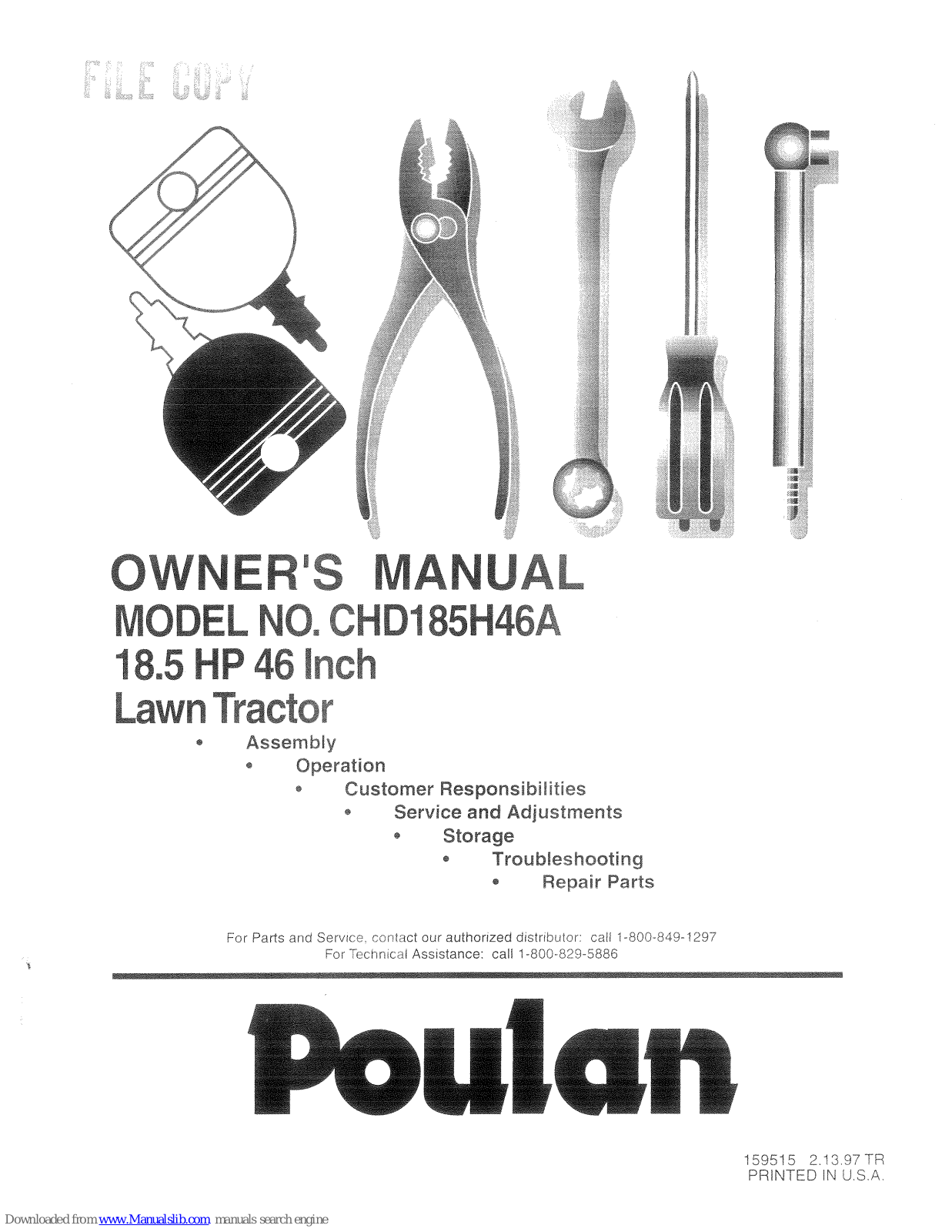 Poulan Pro CHD185H46A Owner's Manual