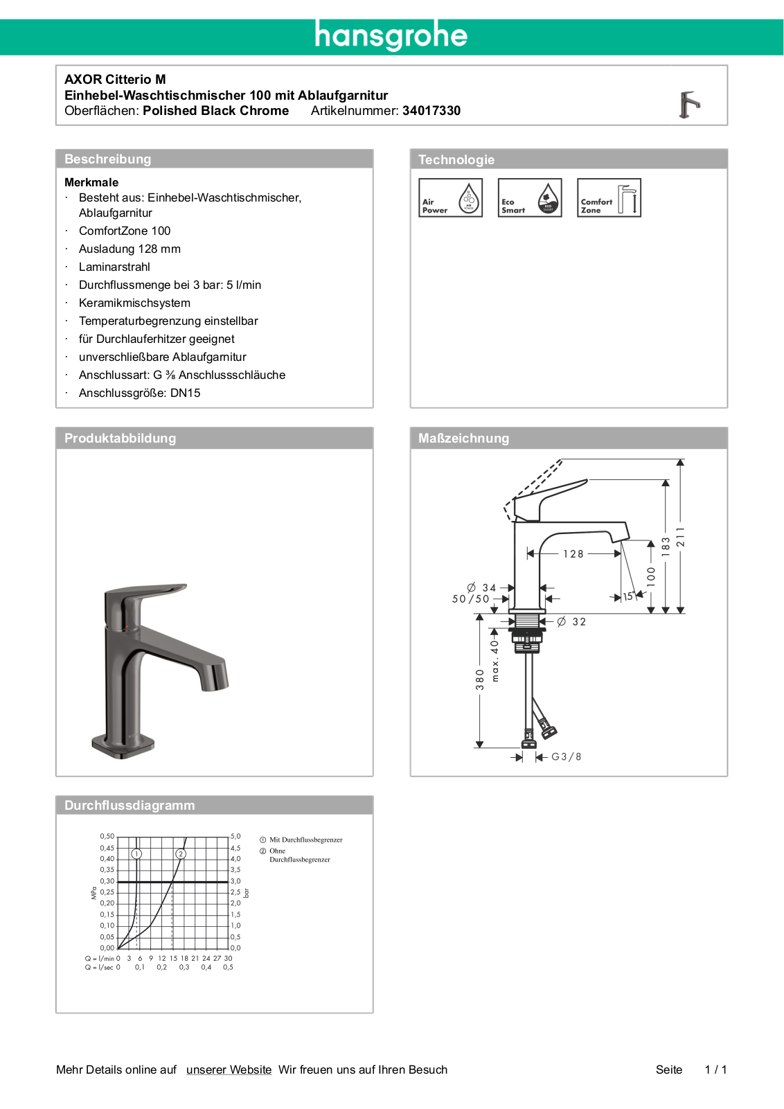 Hansgrohe AXOR 34017330 User Manual