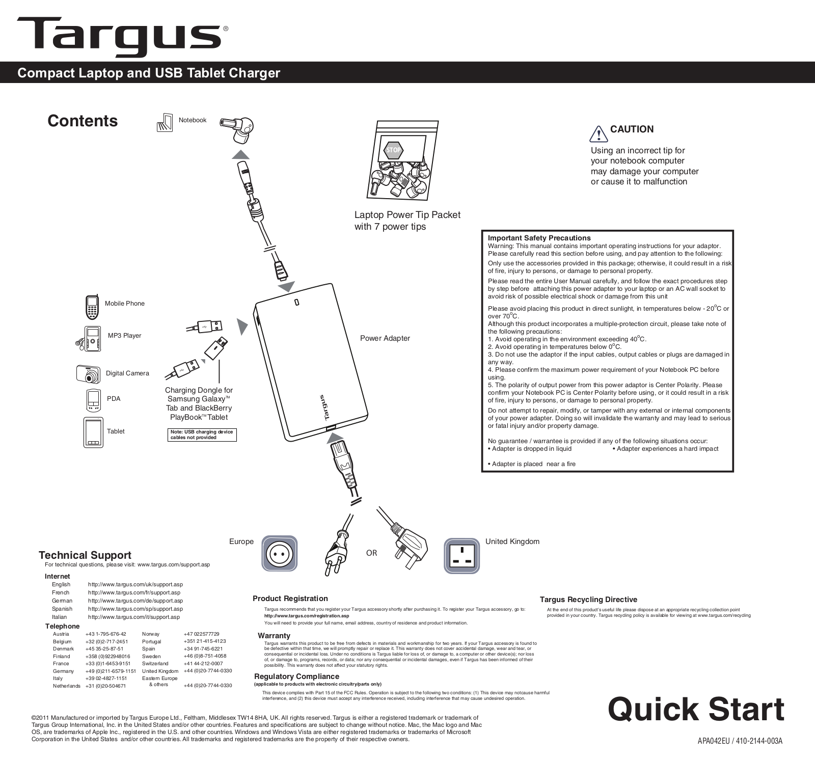 Targus APA042EU User Manual