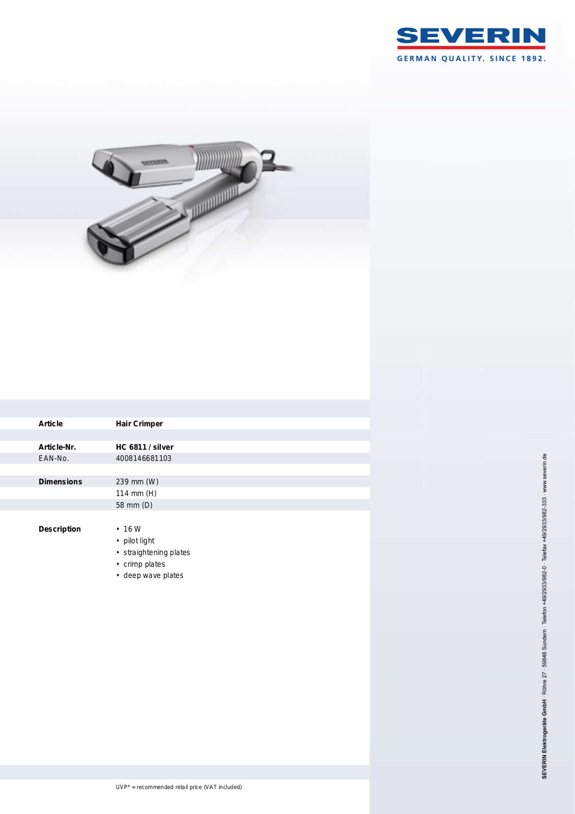 Severin BE LISS 0474, HC 6811 User Manual