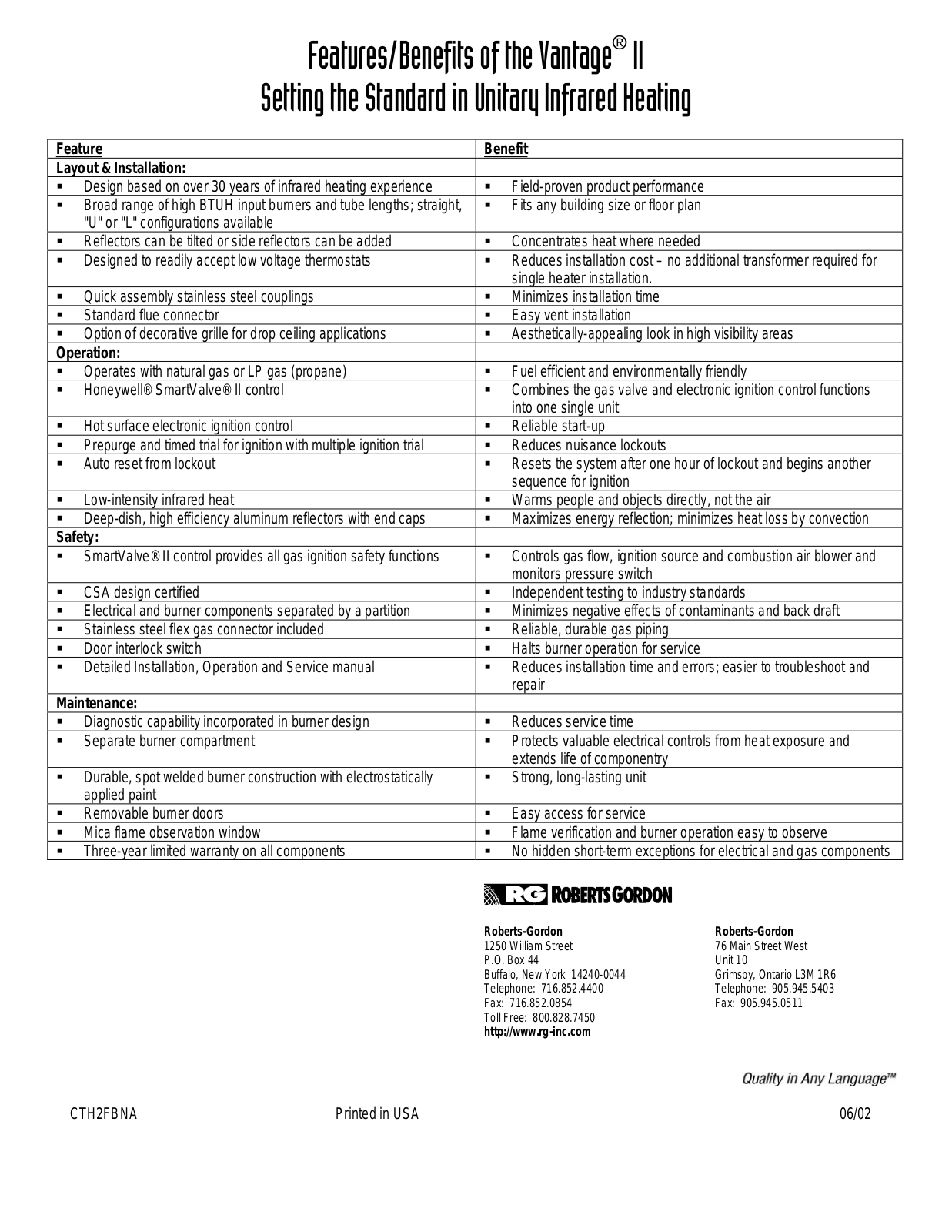 Roberts Gorden Vantage II User Manual