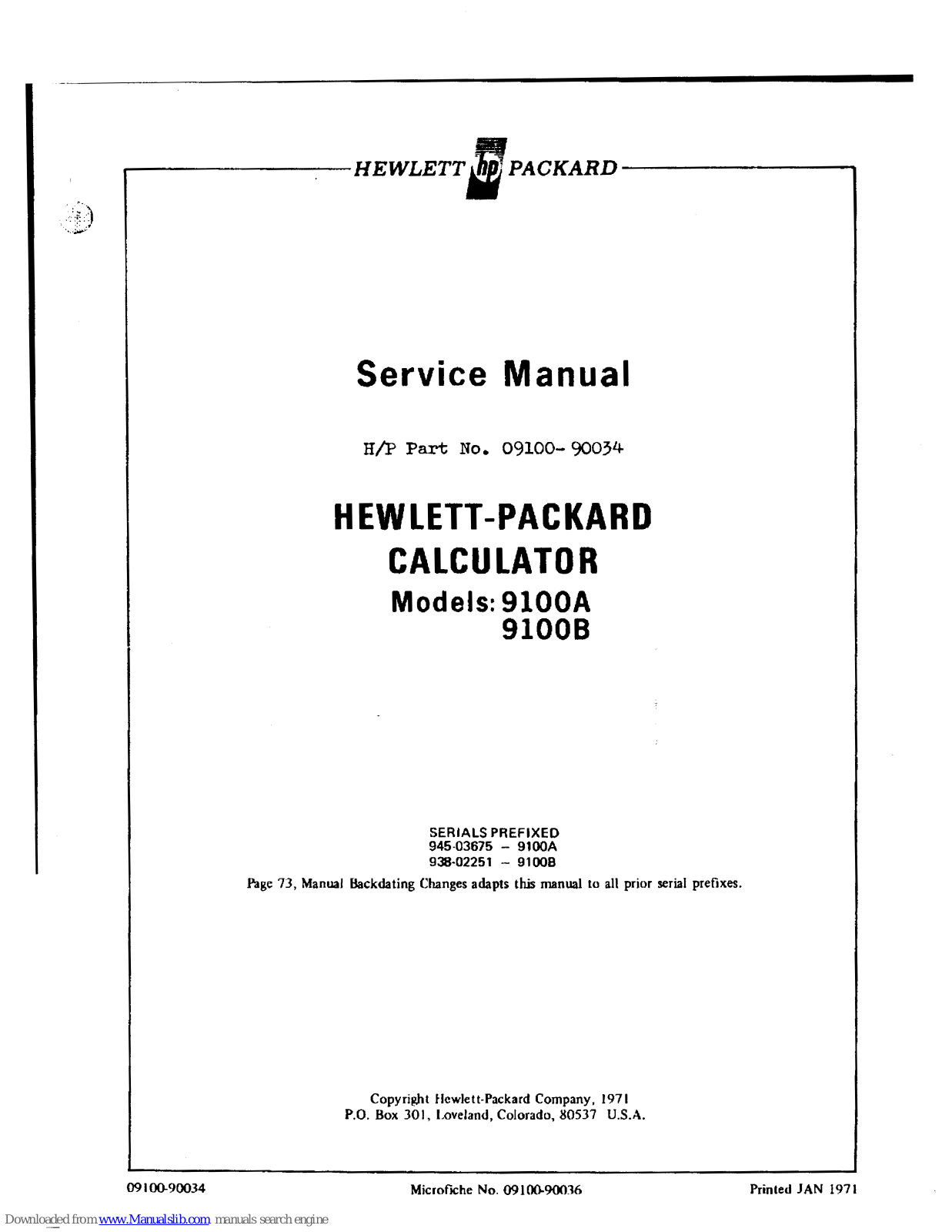 HP 9100A, 9100B Service Manual