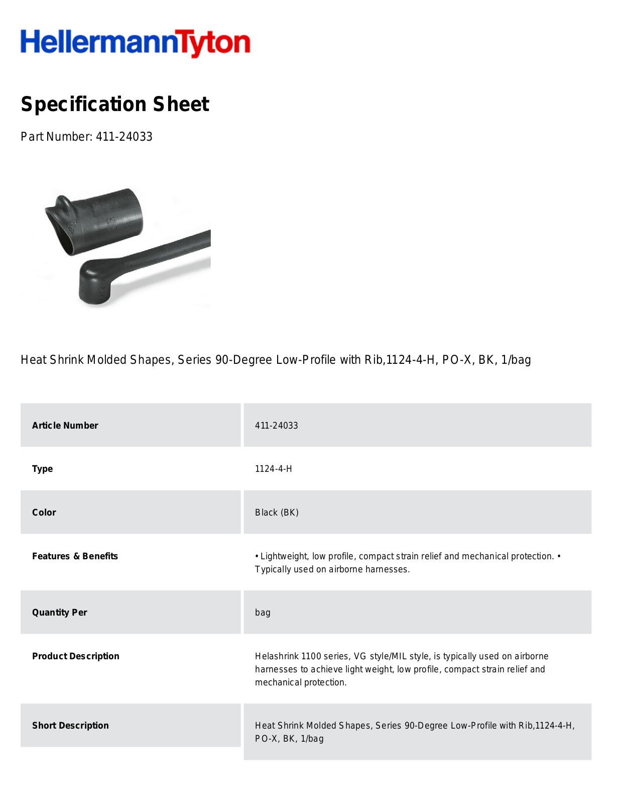 HellermannTyton 411-24033 Specification Sheet