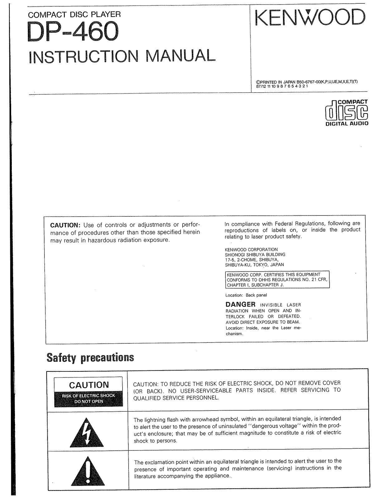 Kenwood DP-460 Owner's Manual