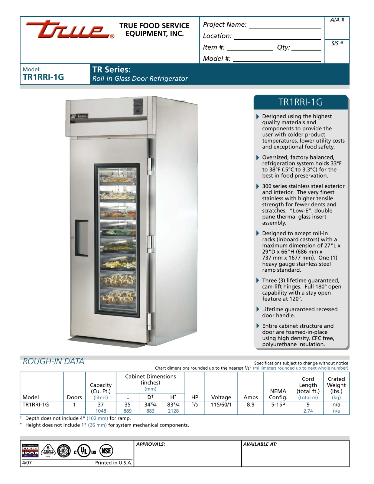 True TR1RRI-1G User Manual