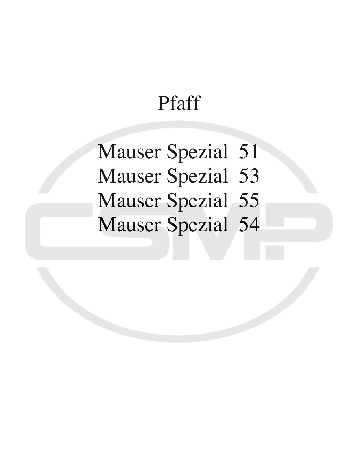 Mauser Special 51, 53, 55, 54 Parts Book