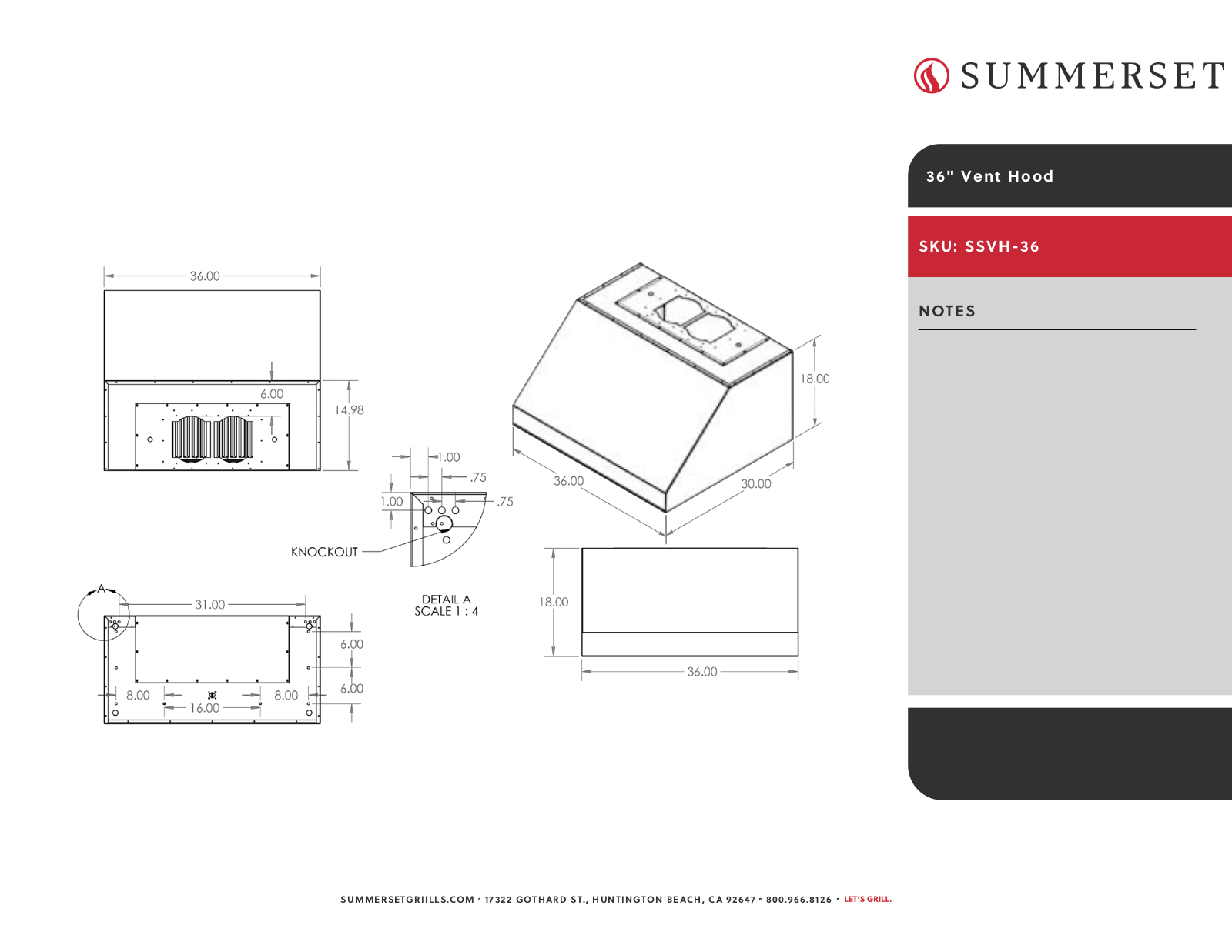 Summerset SSVH-36 Line Drawing - ManualMachine.com