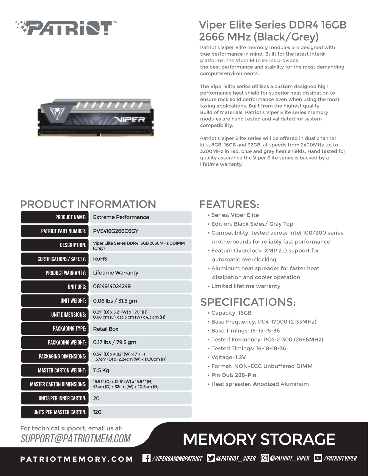 Patriot PVE416G266C6GY User Manual