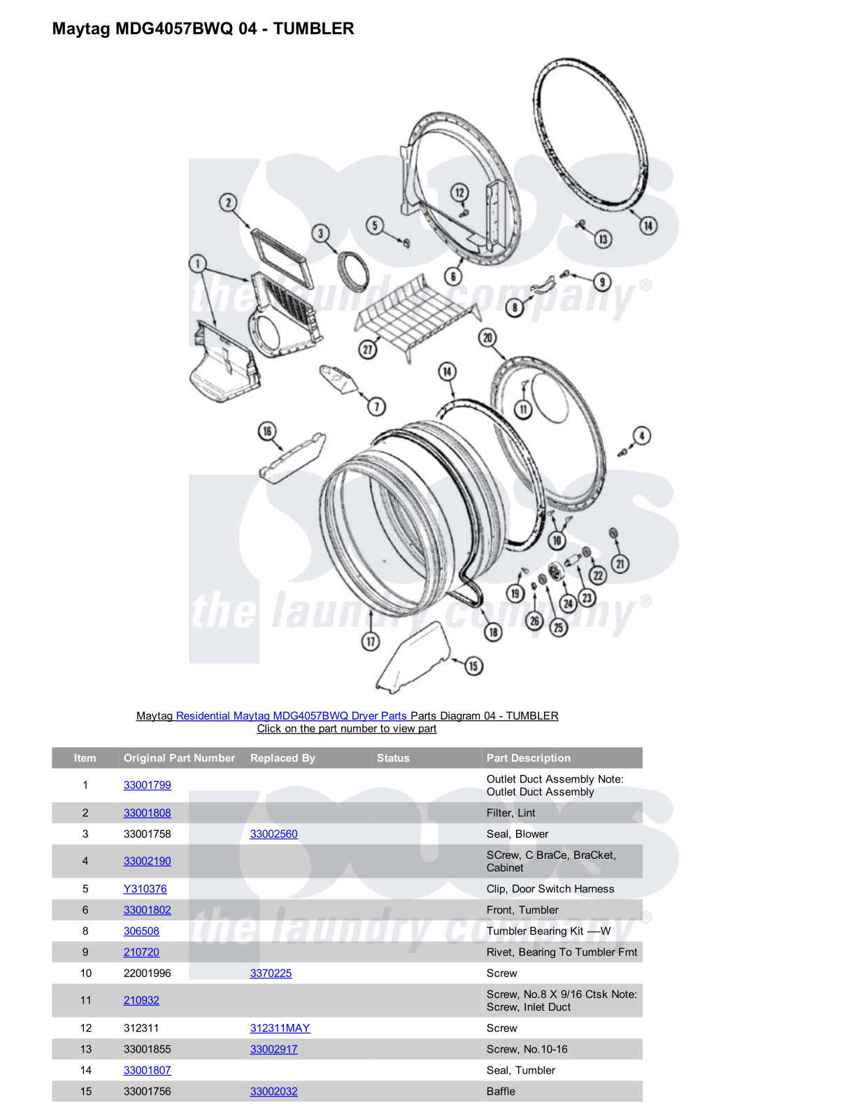 Maytag MDG4057BWQ Parts Diagram