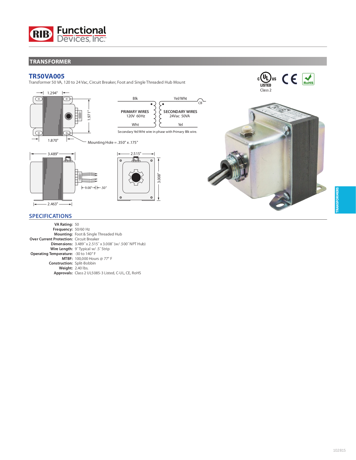 Schneider Electric TR50VA005 Data Sheet