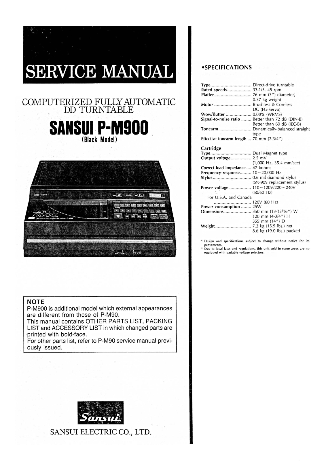 Sansui P-M900, P-M90 Service Manual