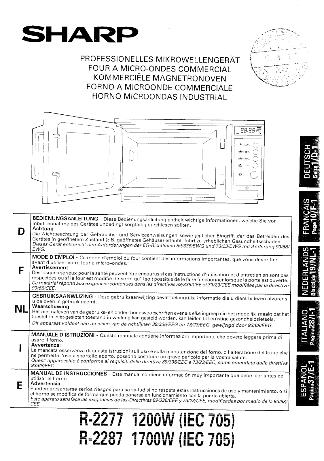 Sharp R-2277, R-2287 User Manual