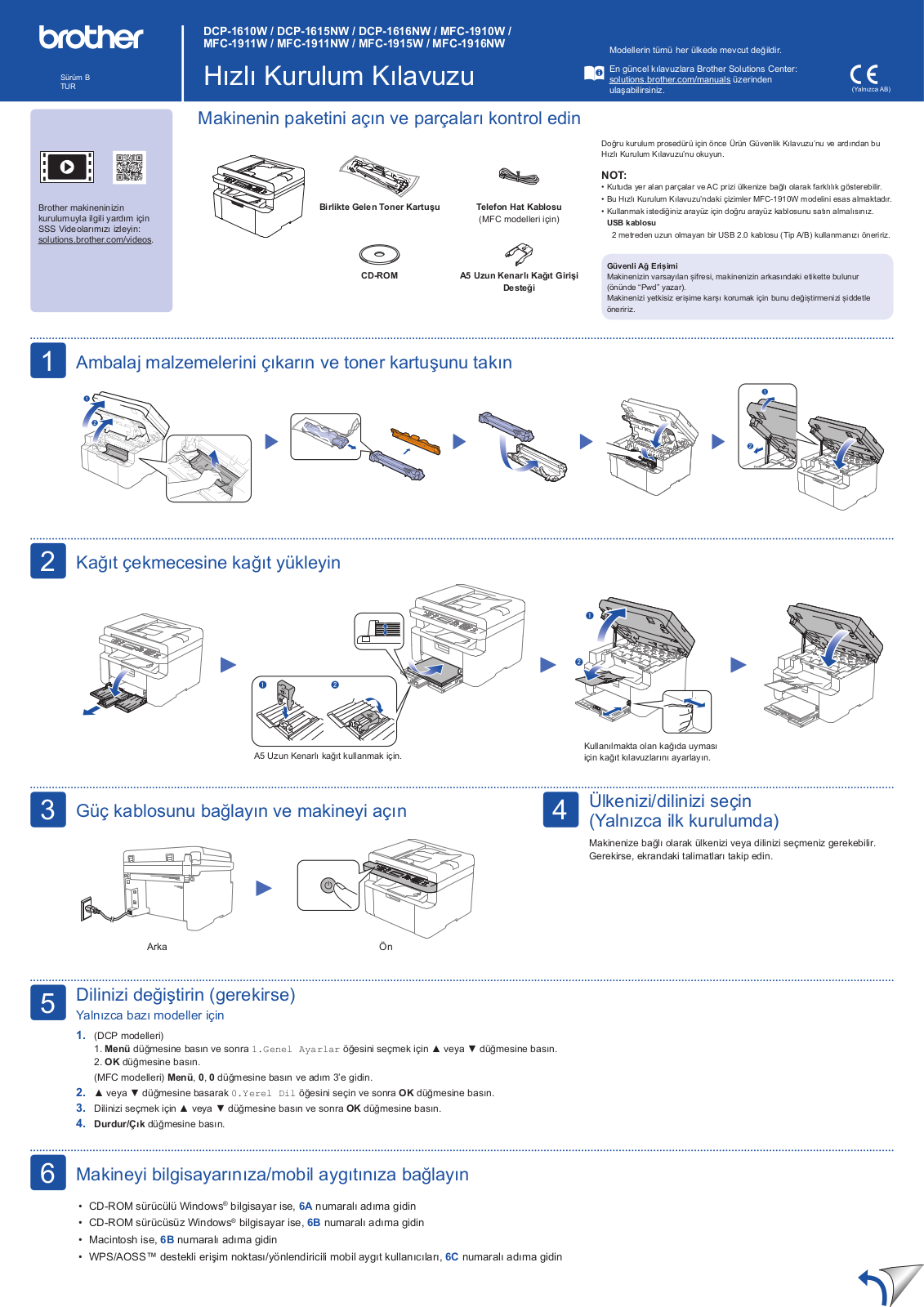 Brother DCP-1610W, DCP-1615NW, DCP-1616NW, MFC-1910W, MFC-1911W Setup Poster