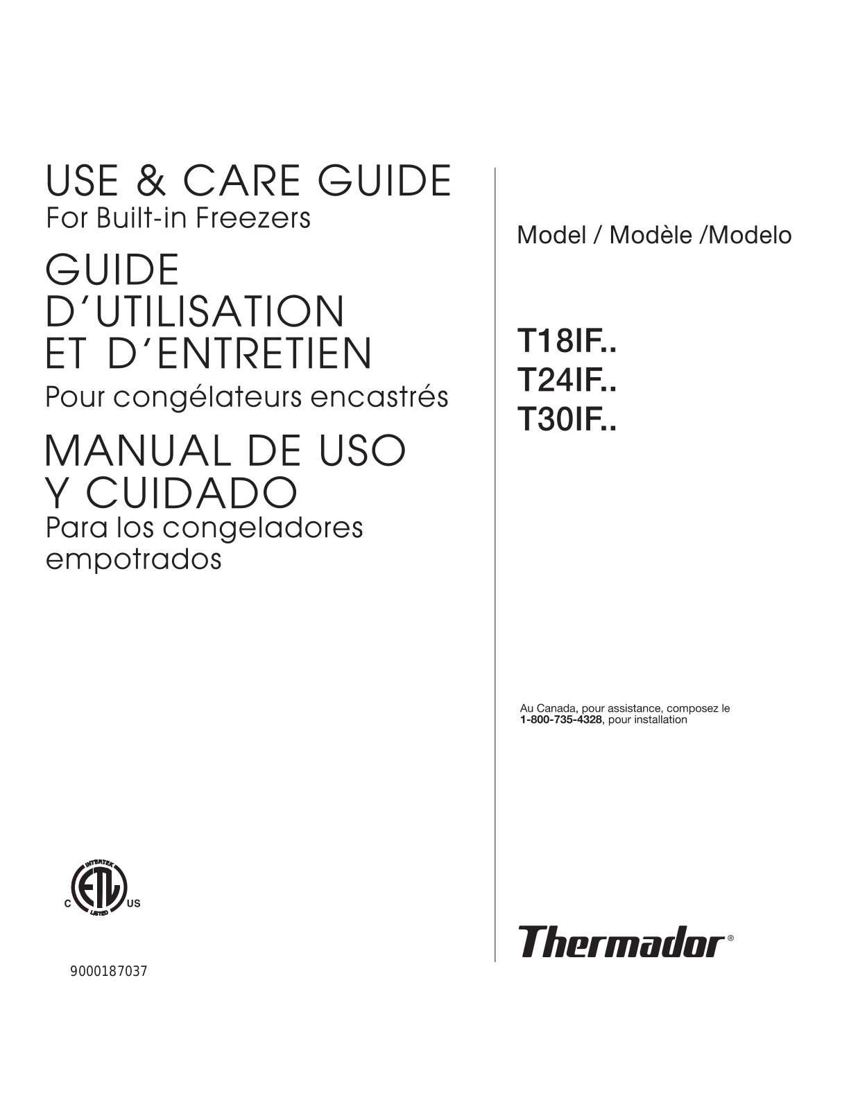 Thermador T18IF, T30IF, T24IF, T18ID, T24ID User Manual