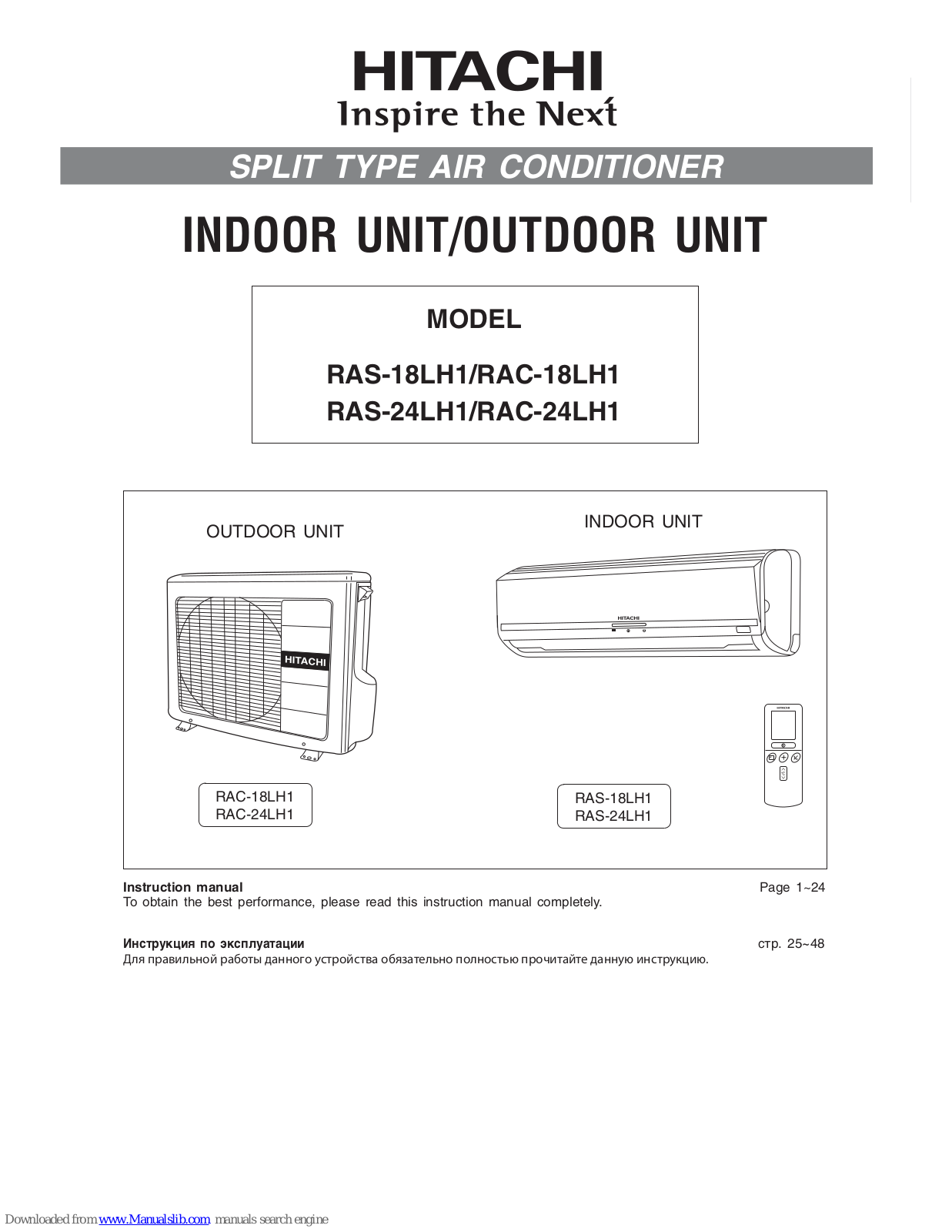 Hitachi RAS-18LH1, RAC-18LH1, RAS-24LH1, RAC-24LH1 User Manual