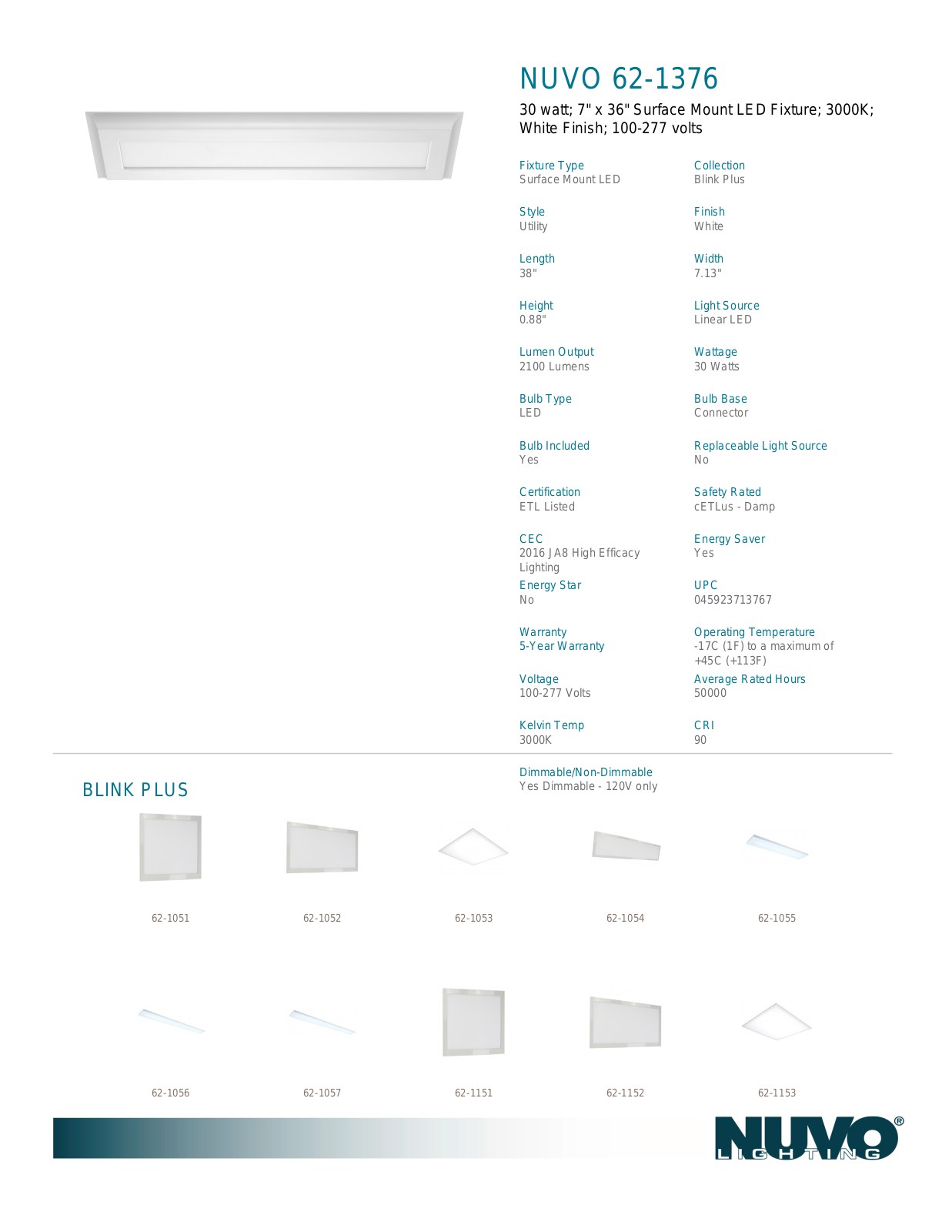 Nuvo Lighting OUV10015 Specifications - ManualMachine.com