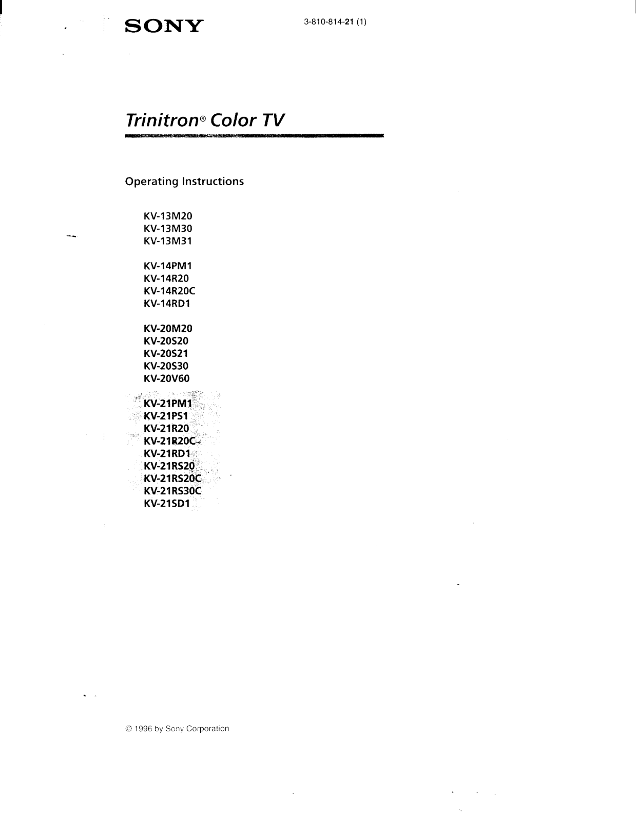 Sony kv-21sd1, kv-21rs30c, kv-21r20c, kv-21rs20, kv-21r20 Operating Manual