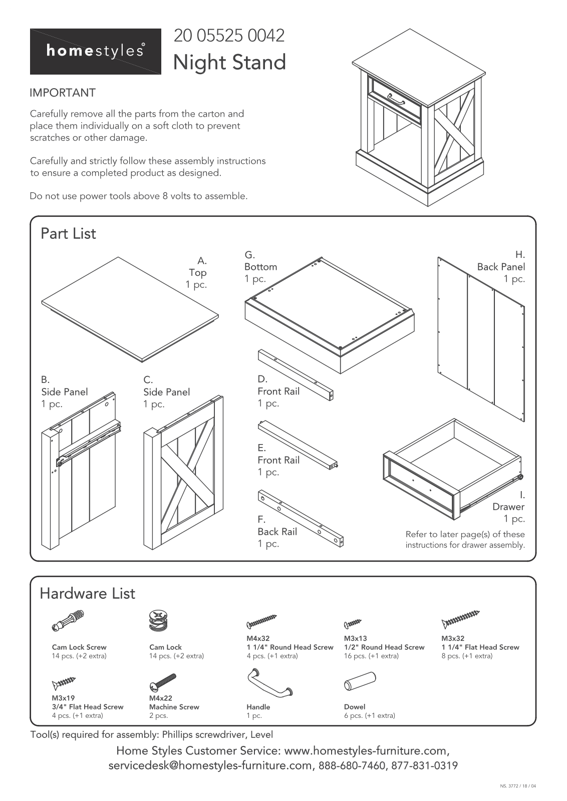 Homestyles 20 05525 0042 Assembly Instructions