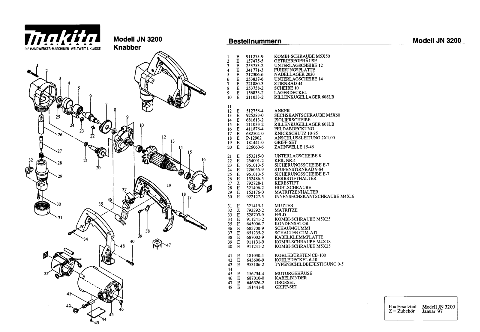 Makita JN3200 REMPLACEMENT PARTS