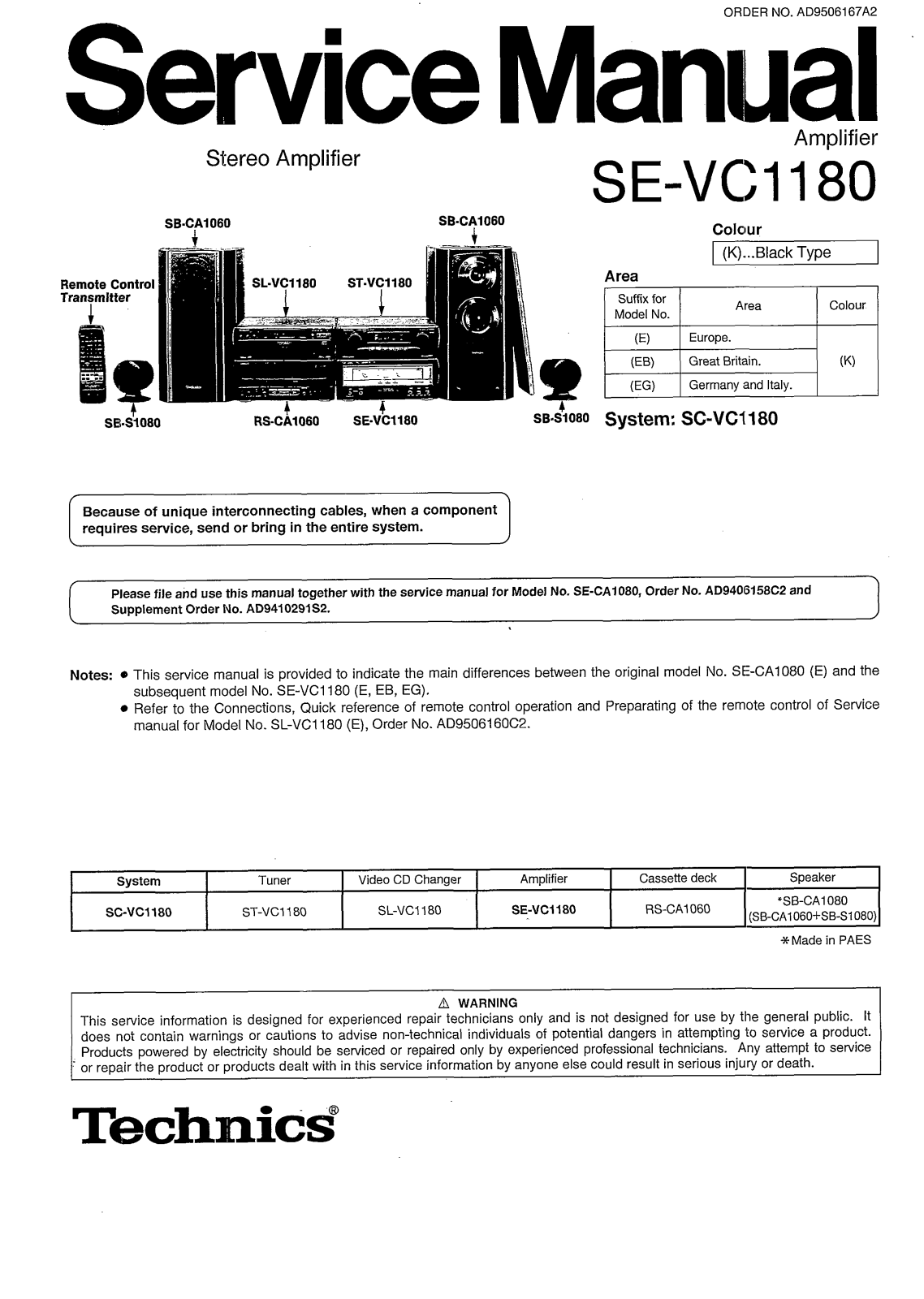 Technics SEVC-1180 Service Manual