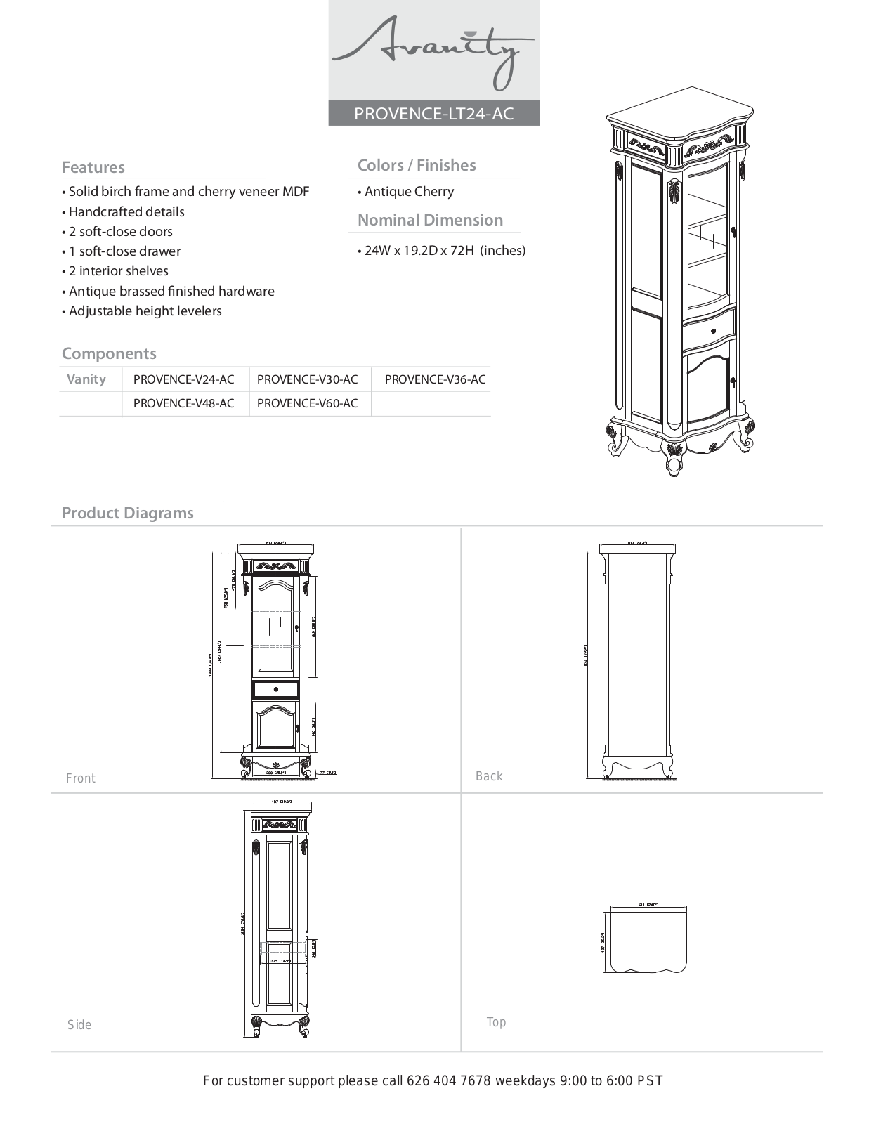 Avanity PROVENCELT24AC Specifications