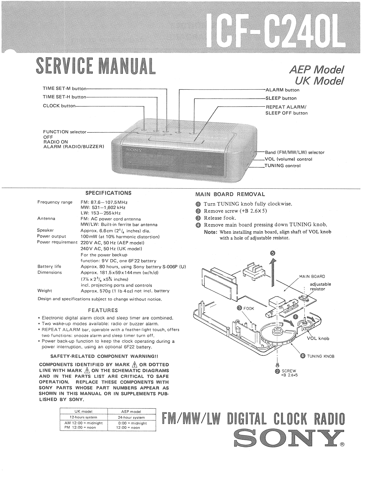 Sony ICFC-240-L Service manual