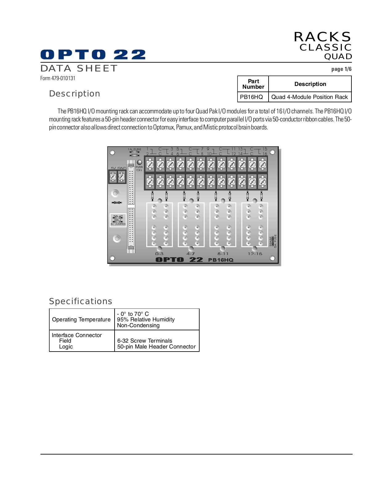 Opto 22 PB16HQ Data Sheet