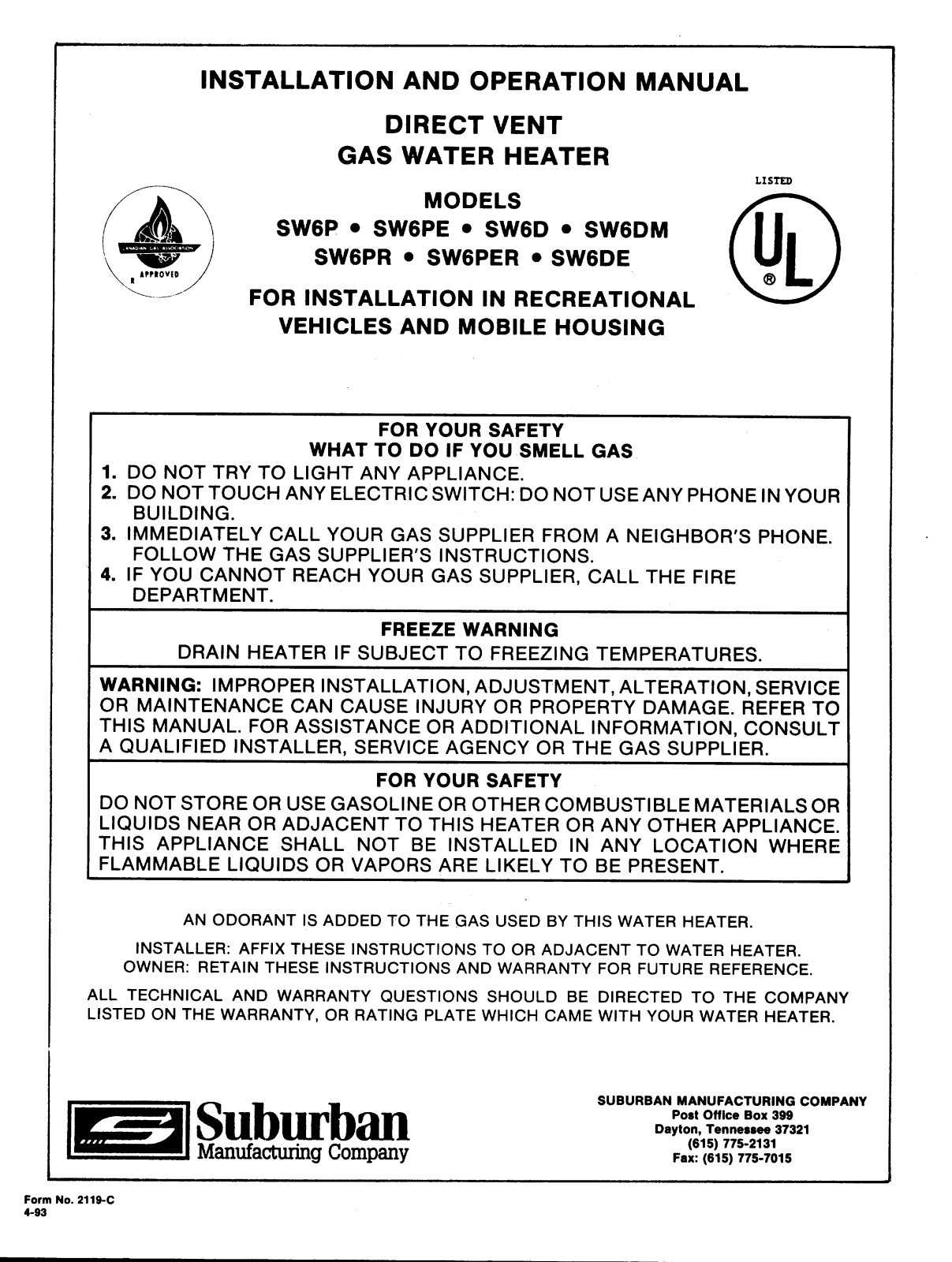 Bryant SW6PM, SW6PR, SW6PER, SW6PE, SW6DE User Manual