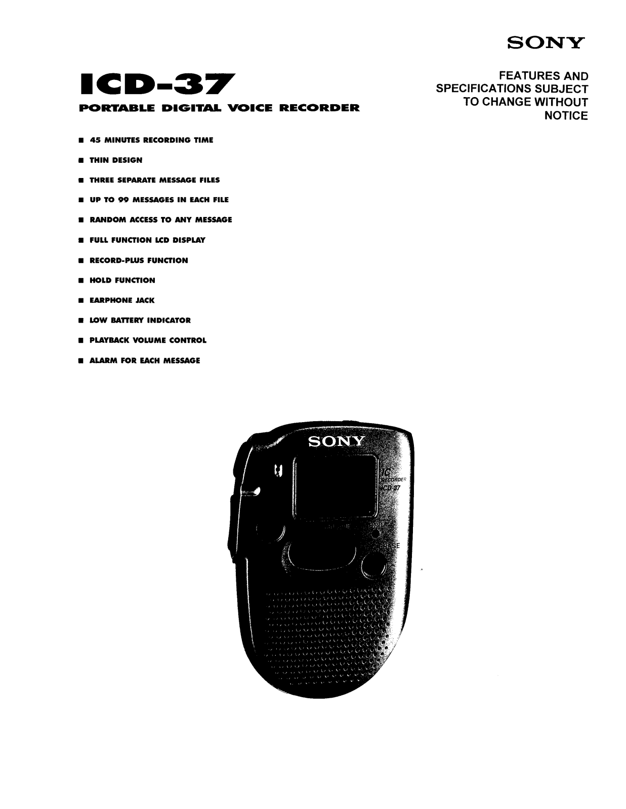 Sony ICD-37 BROCHURE