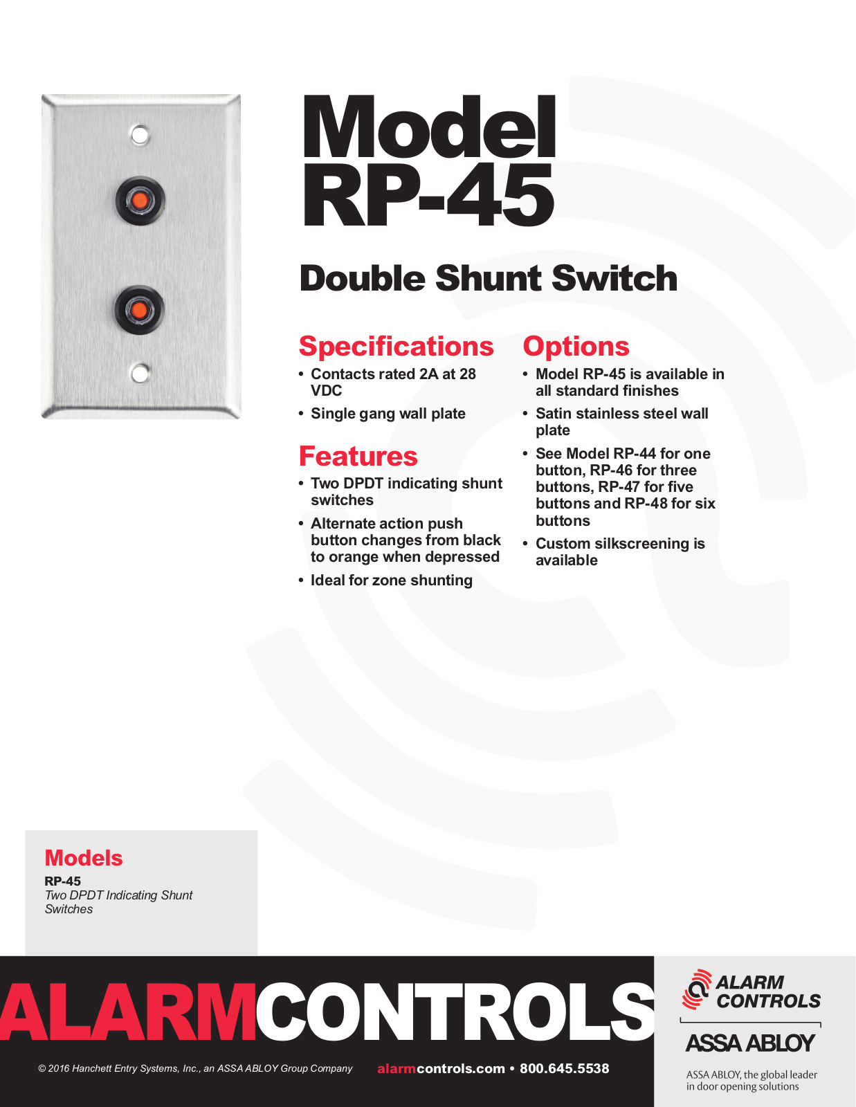 Alarm Controls RP-45 Specsheet