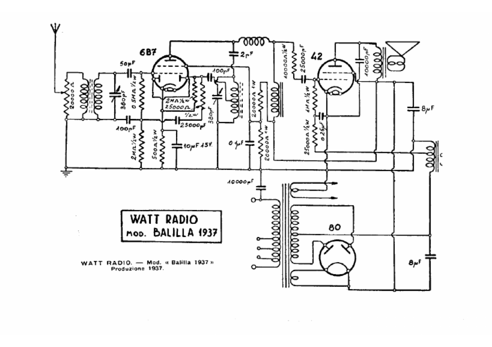 Watt Radio balilla 1937 schematic