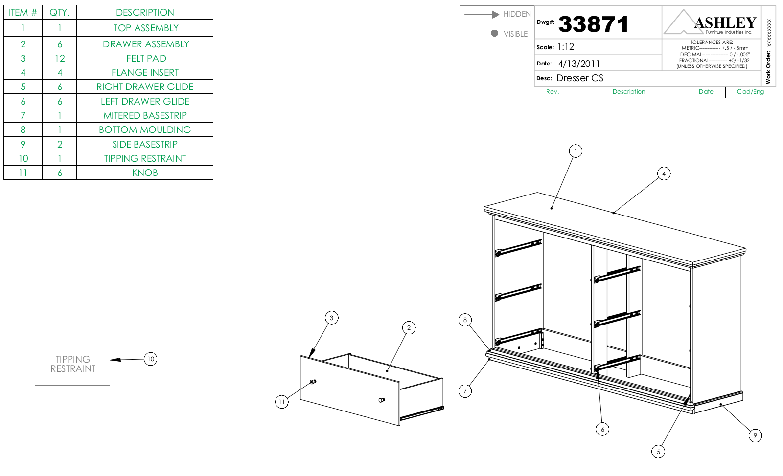 Ashley B13831, B13931 Part List