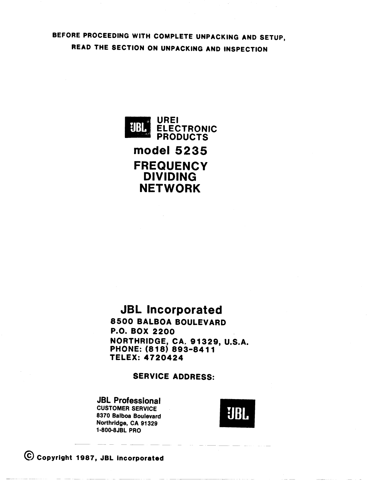 JBL 5235 Service manual