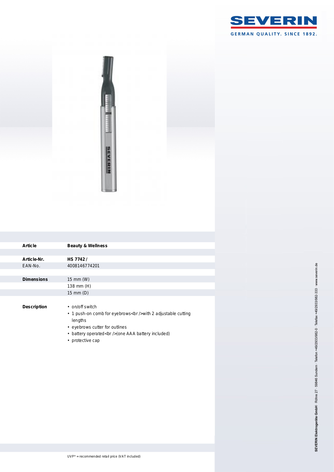 Severin HS 7742 User Manual