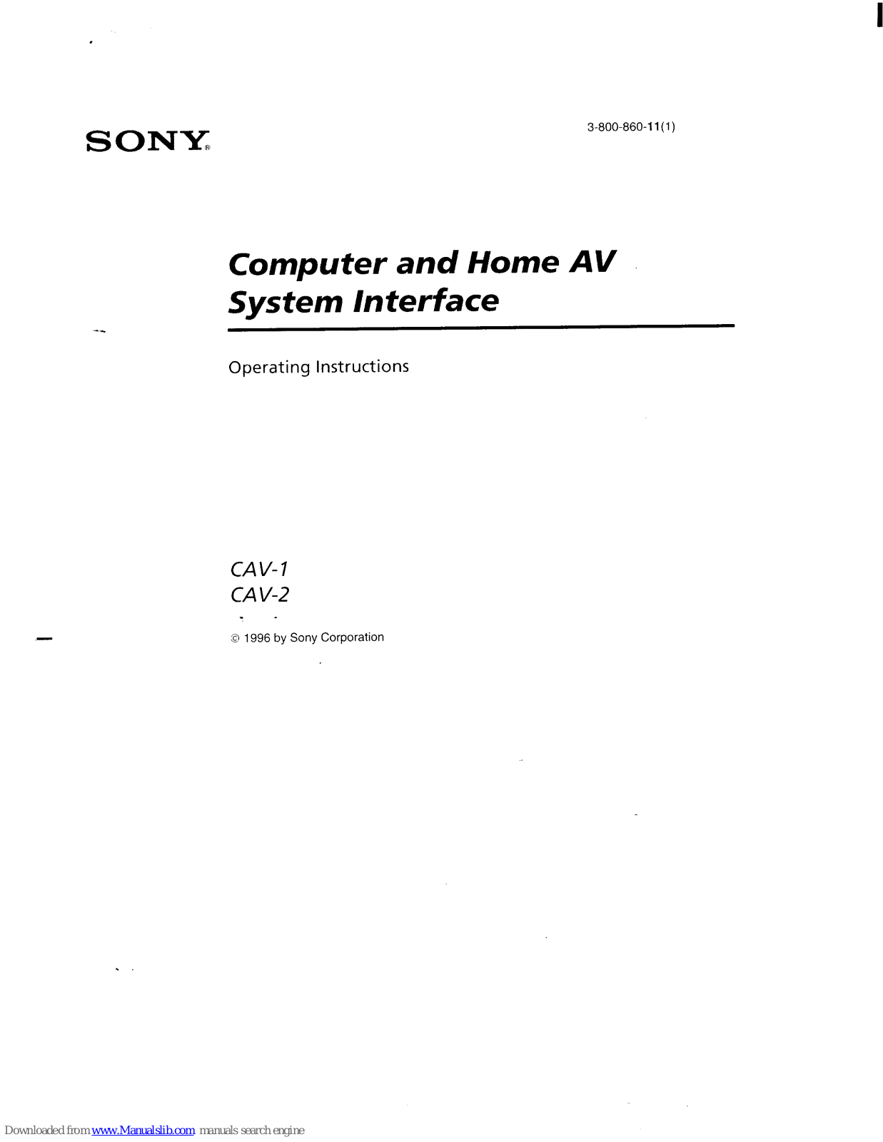 Sony CAV-1 Primary, CAV-2 Operating Instructions Manual