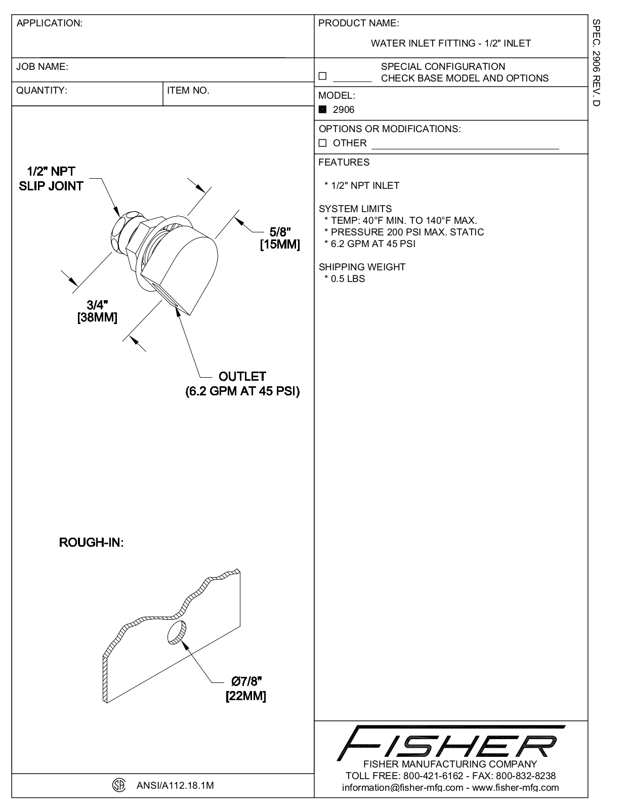 Fisher Manufacturing 2906 User Manual