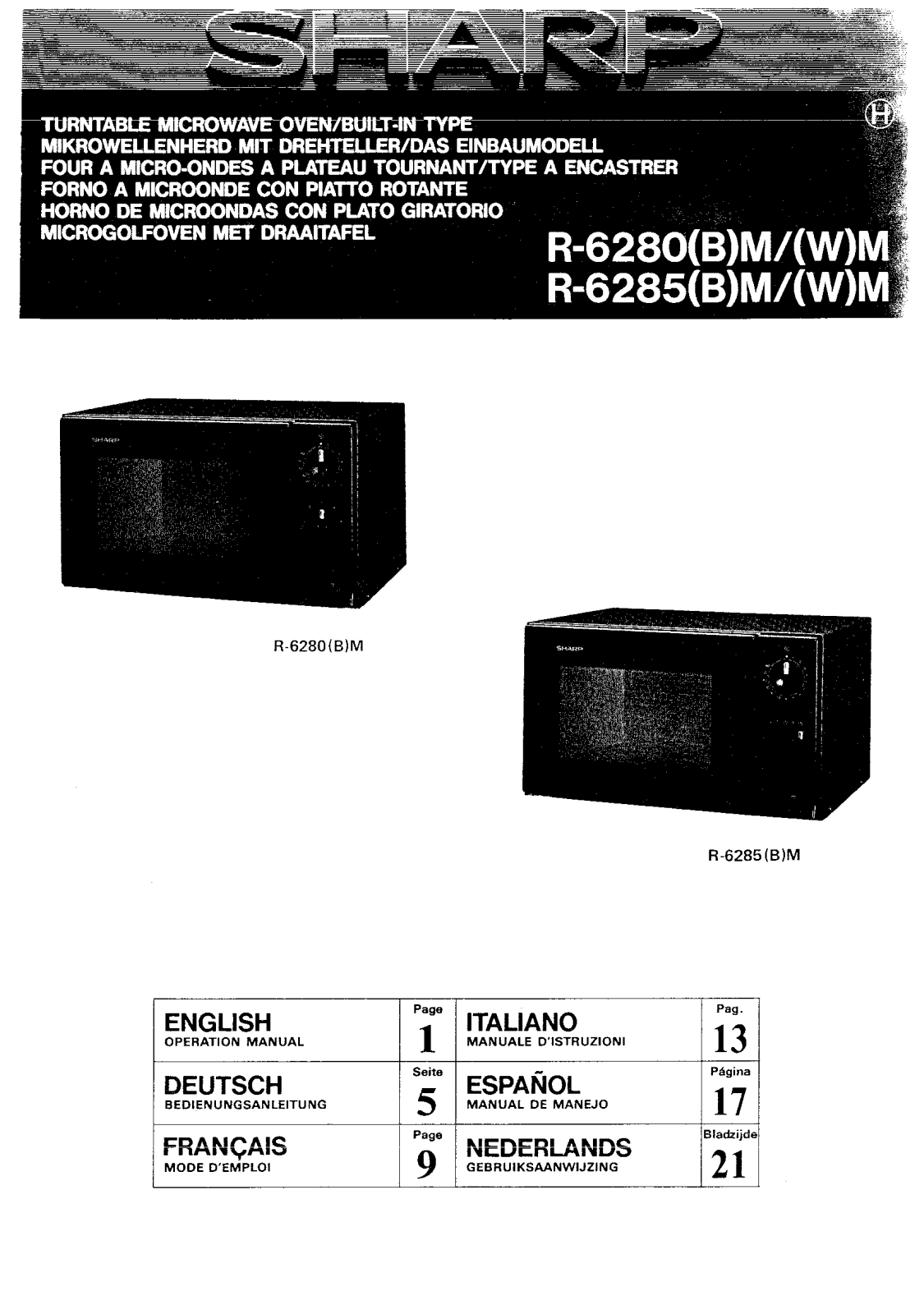 Sharp R-6280, R-6285 User Manual