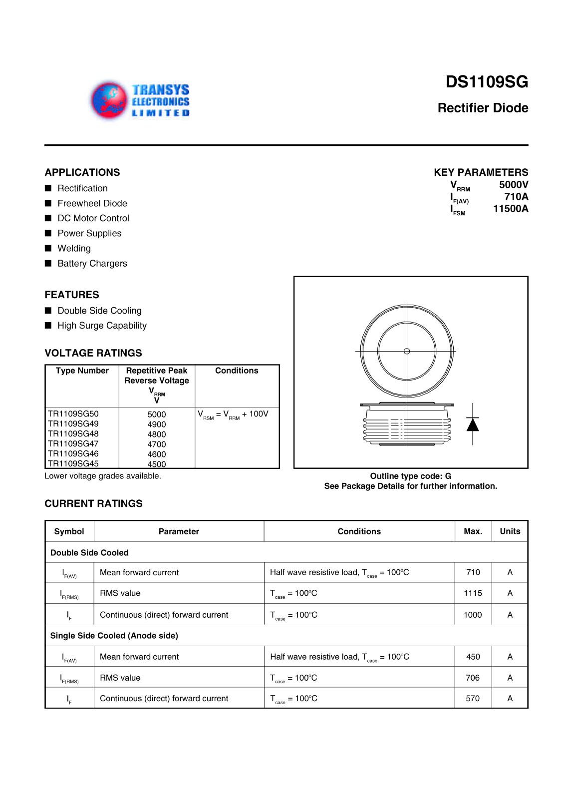 TEL TR1109SG50, TR1109SG49, TR1109SG48, TR1109SG47, TR1109SG45 Datasheet