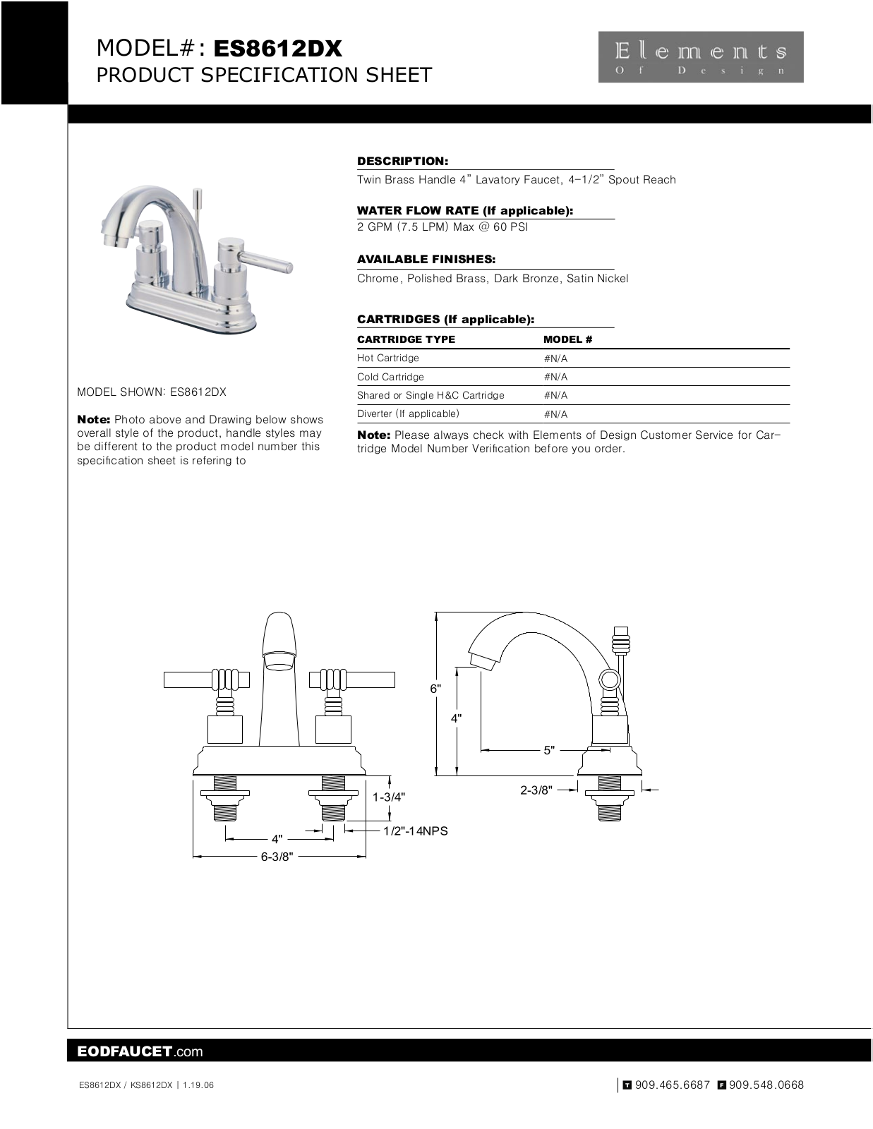 Elements of Design EDE3838 Specifications-ES8612DX - ManualMachine.com